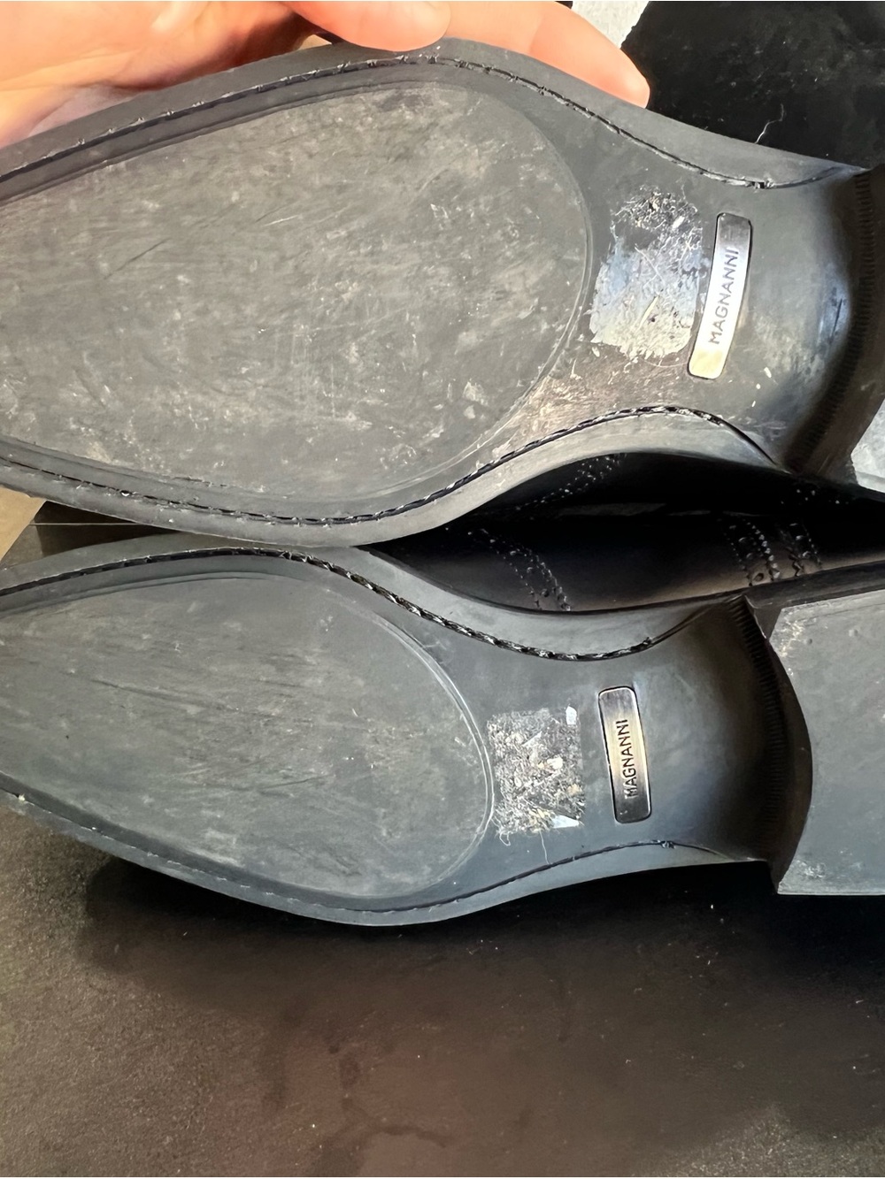 Magnanni Black Leather Wingtip Oxfords with Brogue Perforations - Picture 3 of 7